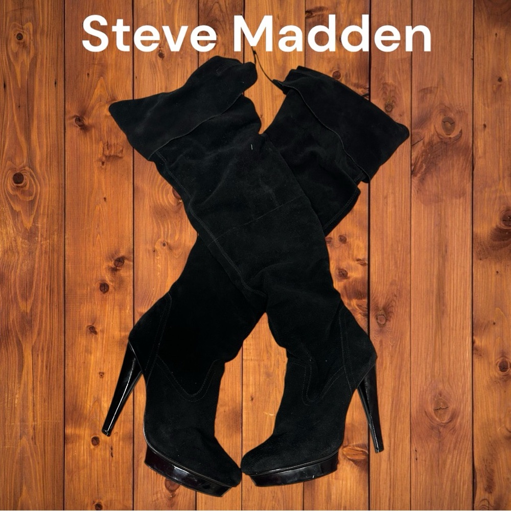 Steve Madden Xenonn Black Suede Leather 
Zip Slouch Platform Boots  size 8